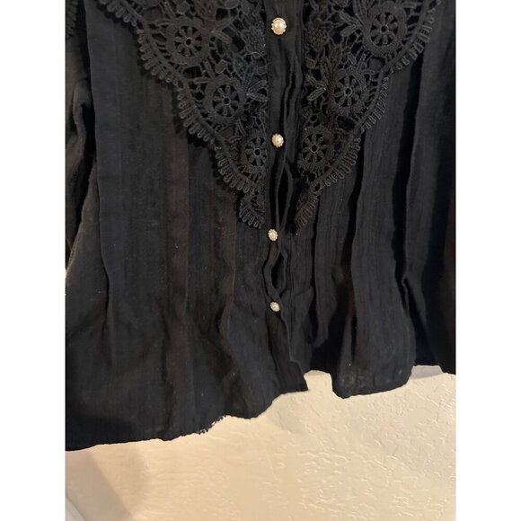 Y Black Cotton Goth Alt Wednesday Addams Style Victorian Lace Collared Blouse - Picture 6 of 12